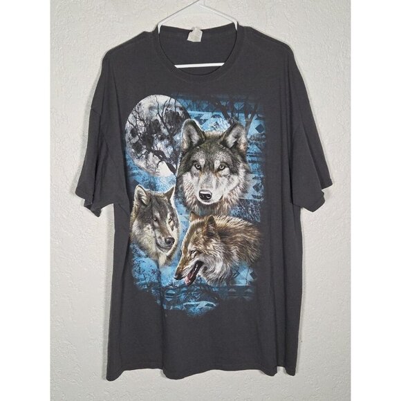 Wolf Graphic T Shirt FOTL HD Cotton 2XL Gray Outdoors Wilderness Y2K Nature - Picture 1 of 5